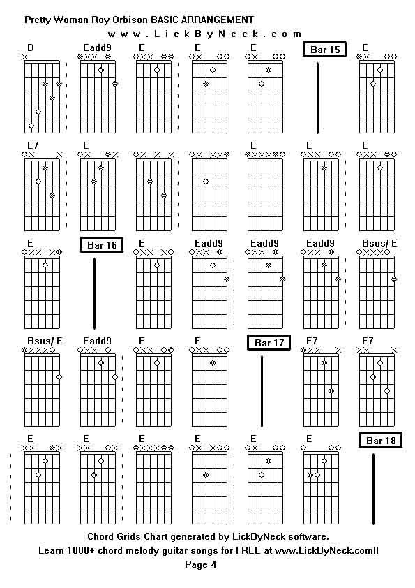 Chord Grids Chart of chord melody fingerstyle guitar song-Pretty Woman-Roy Orbison-BASIC ARRANGEMENT,generated by LickByNeck software.